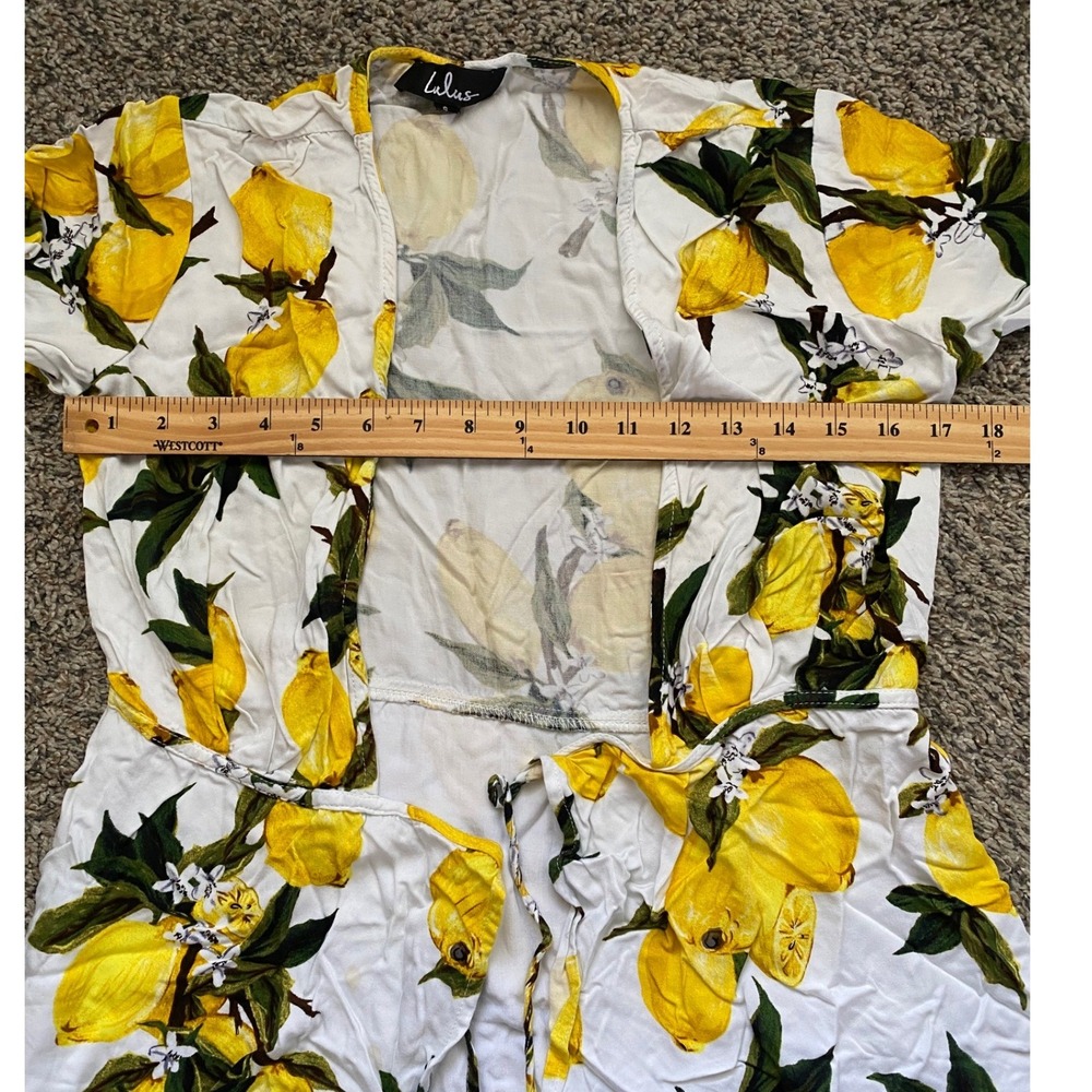 Lulus Wrap Dress Womens Small White Yellow Lemon Print Short Sleeve Mini Summer - Picture 4 of 7
